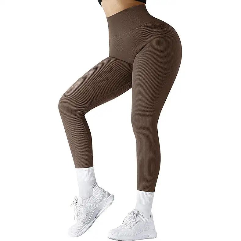 High Waist Seamless Leggings Threaded Knitted Fitness Pants Solid Women's Slimming Sports Yoga Pants Elastic Running Sport Leggings - WILKYs