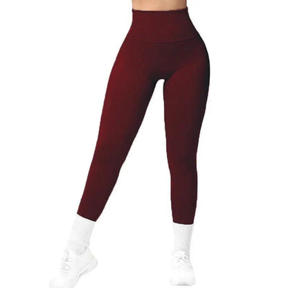 High Waist Seamless Leggings Threaded Knitted Fitness Pants Solid Women's Slimming Sports Yoga Pants Elastic Running Sport Leggings - WILKYs