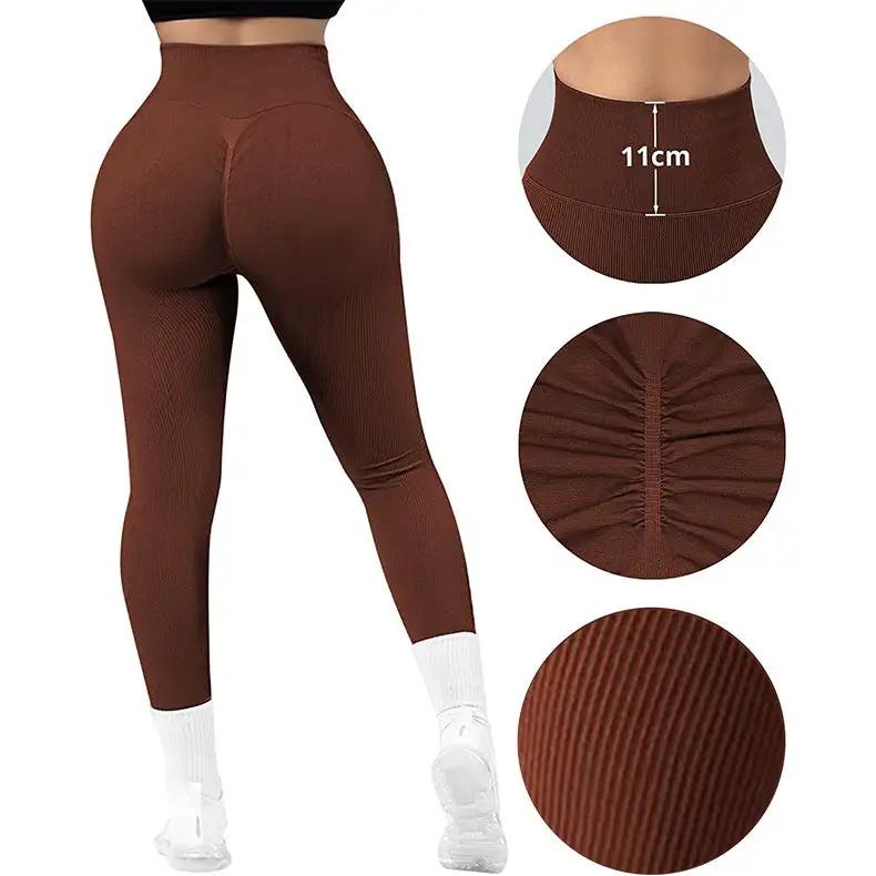 High Waist Seamless Leggings Threaded Knitted Fitness Pants Solid Women's Slimming Sports Yoga Pants Elastic Running Sport Leggings - WILKYs
