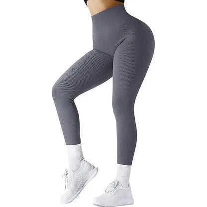 High Waist Seamless Leggings Threaded Knitted Fitness Pants Solid Women's Slimming Sports Yoga Pants Elastic Running Sport Leggings - WILKYs