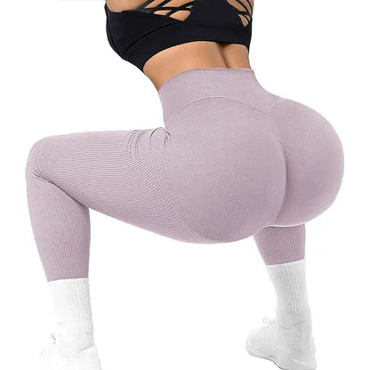 High Waist Seamless Leggings Threaded Knitted Fitness Pants Solid Women's Slimming Sports Yoga Pants Elastic Running Sport Leggings - WILKYs