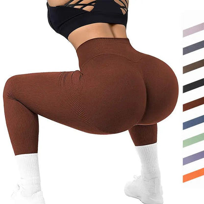 High Waist Seamless Leggings Threaded Knitted Fitness Pants Solid Women's Slimming Sports Yoga Pants Elastic Running Sport Leggings - WILKYs