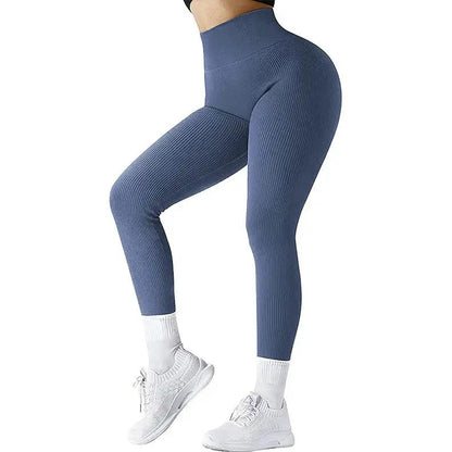 High Waist Seamless Leggings Threaded Knitted Fitness Pants Solid Women's Slimming Sports Yoga Pants Elastic Running Sport Leggings - WILKYs