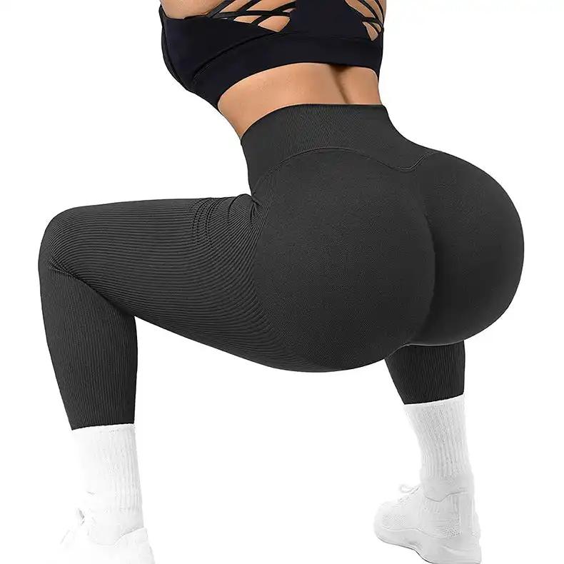 High Waist Seamless Leggings Threaded Knitted Fitness Pants Solid Women's Slimming Sports Yoga Pants Elastic Running Sport Leggings - WILKYs