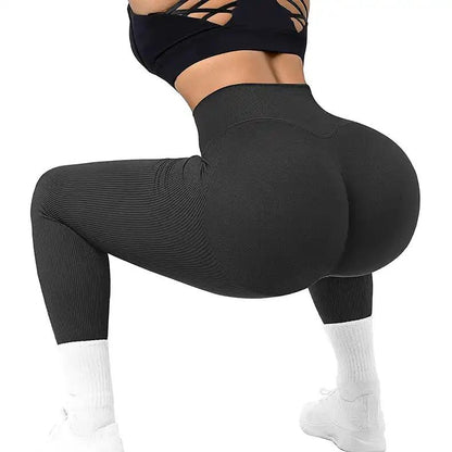 High Waist Seamless Leggings Threaded Knitted Fitness Pants Solid Women's Slimming Sports Yoga Pants Elastic Running Sport Leggings - WILKYs