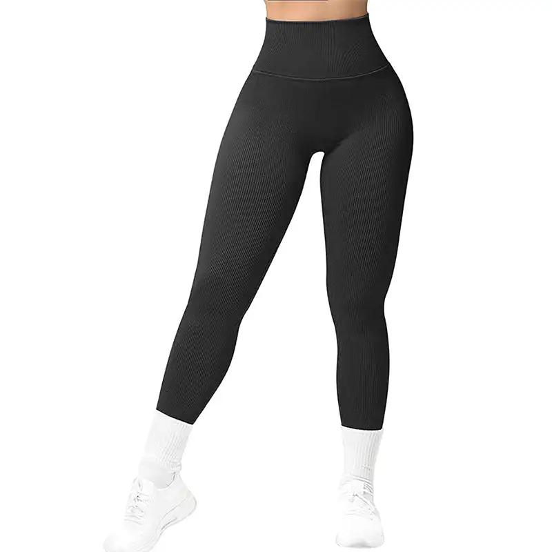 High Waist Seamless Leggings Threaded Knitted Fitness Pants Solid Women's Slimming Sports Yoga Pants Elastic Running Sport Leggings - WILKYs