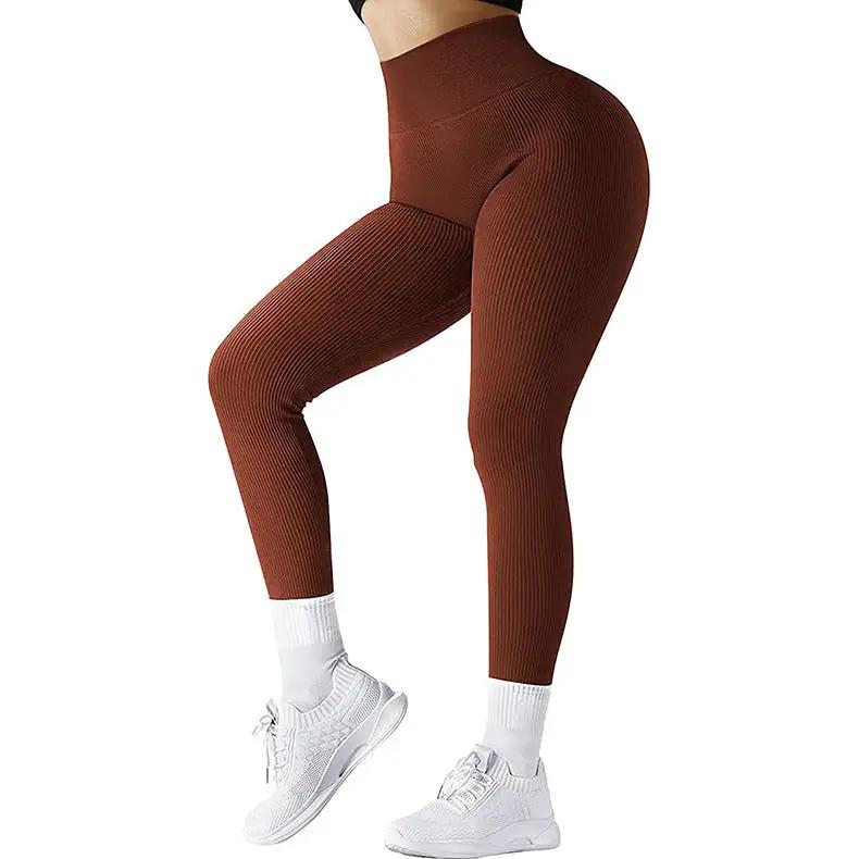 High Waist Seamless Leggings Threaded Knitted Fitness Pants Solid Women's Slimming Sports Yoga Pants Elastic Running Sport Leggings - WILKYs