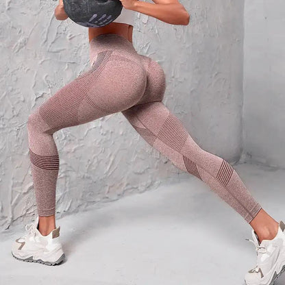 High Waist Seamless Yoga Pants Women's Solid Color Dot Striped Print Butt Lifting Leggings Fitness Running Sport Gym Legging Outfits - WILKYs