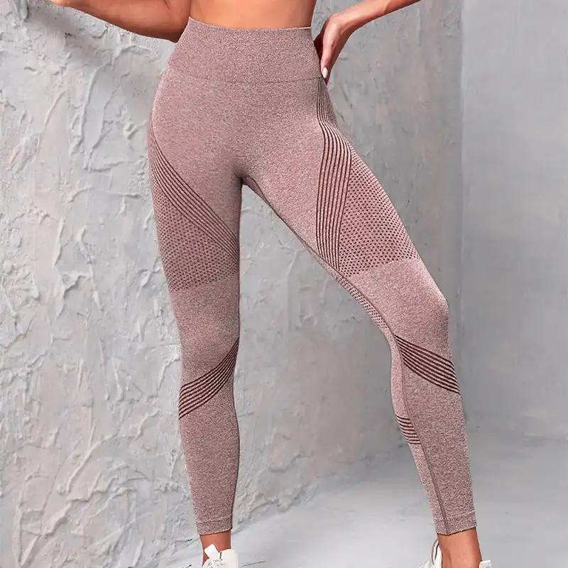 High Waist Seamless Yoga Pants Women's Solid Color Dot Striped Print Butt Lifting Leggings Fitness Running Sport Gym Legging Outfits - WILKYs