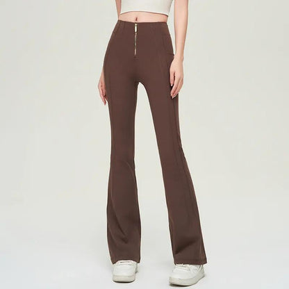 High Waist Zipper Bell - bottom Trousers For Women Slimming Butt Lifting Flared Leggings Sports Gym Fitness Yoga Pants Quick - drying - WILKYs