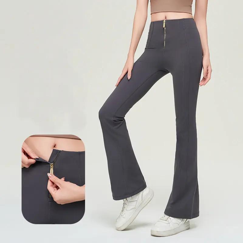 High Waist Zipper Bell - bottom Trousers For Women Slimming Butt Lifting Flared Leggings Sports Gym Fitness Yoga Pants Quick - drying - WILKYs