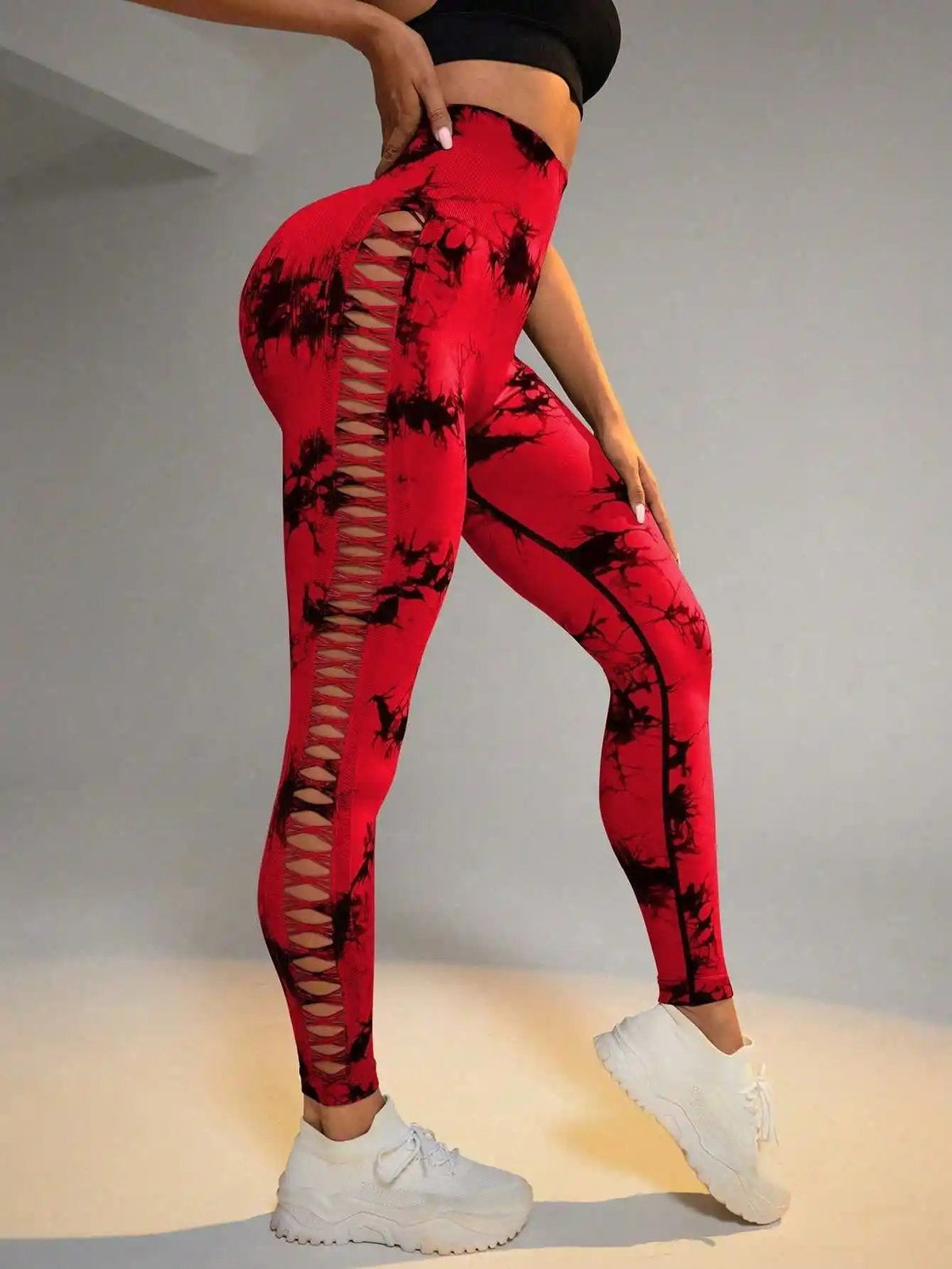Hollow Tie Dye Printed Yoga Pants High Waist Butt Lift Seamless Sports Gym Fitness Leggings Slim Pants For Women Tight Trousers - WILKYs