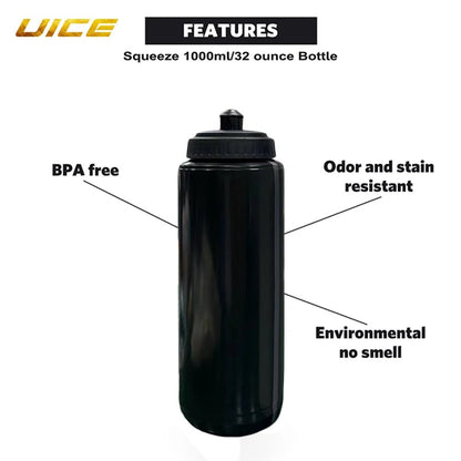 Ice Hockey Water Bottle Hockey Bottle 1000ML BPA Free Hockey Equipment For Ice Hockey Football Lacrosse Bottle Hockey Accessorie - WILKYs