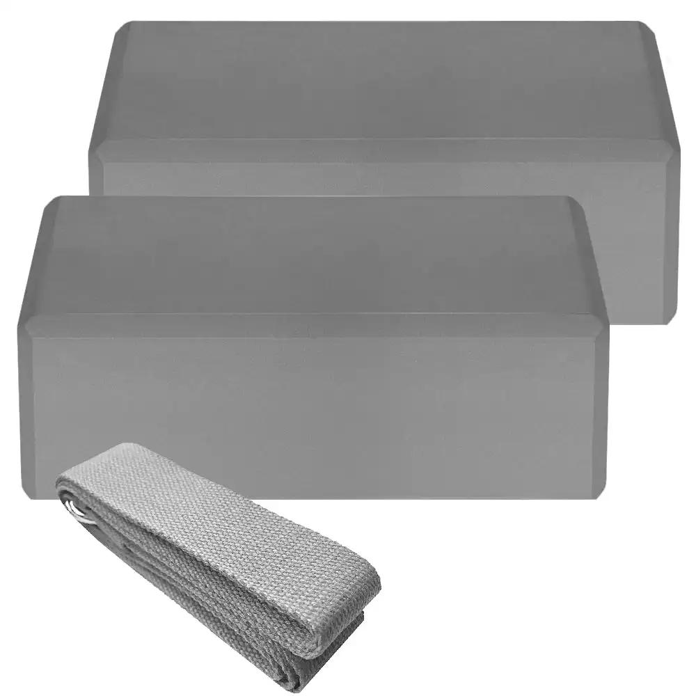 Indoor 2pcs EVA Yoga Blocks 1pcs Cotton Yoga Strap Stability Blocks Strap Set for Yoga Pilates Meditation Indoor Exercise - WILKYs