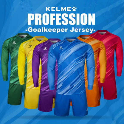 KELME Men Football Jerseys Goalkeeper Jersey Kid Long Sleeve Football Uniform Soccer Shorts Traning Sponge Protector 3801286 - WILKYs
