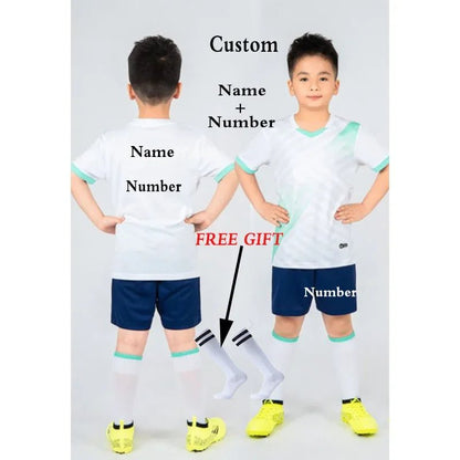 Kids Football Jersey Personalized Custom Boy Soccer Jersey Set Polyester Soccer Uniform Breathable Football Uniform For Children - WILKYs
