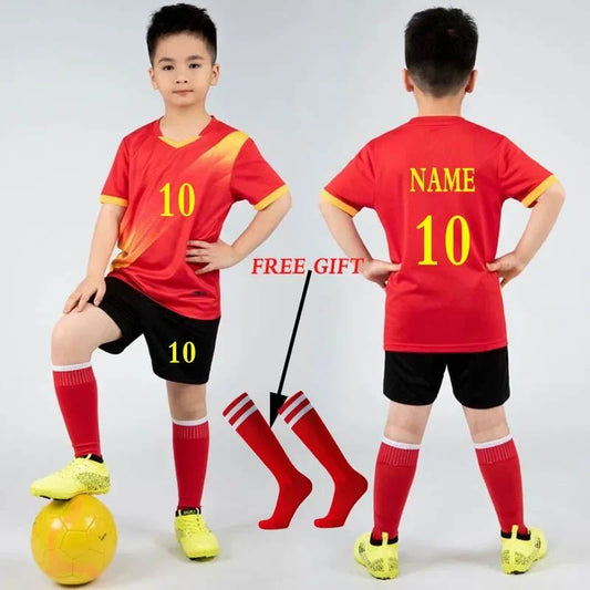 Kids Football Jersey Personalized Custom Boy Soccer Jersey Set Polyester Soccer Uniform Breathable Football Uniform For Children - WILKYs
