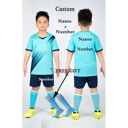 Kids Football Jersey Personalized Custom Boy Soccer Jersey Set Polyester Soccer Uniform Breathable Football Uniform For Children - WILKYs