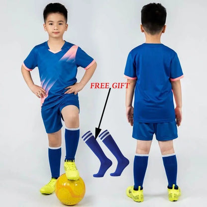 Kids Football Jersey Personalized Custom Boy Soccer Jersey Set Polyester Soccer Uniform Breathable Football Uniform For Children - WILKYs