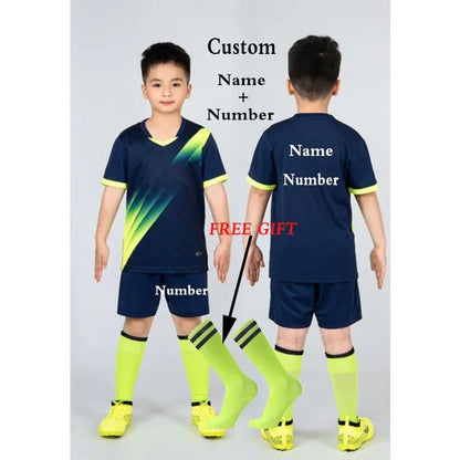 Kids Football Jersey Personalized Custom Boy Soccer Jersey Set Polyester Soccer Uniform Breathable Football Uniform For Children - WILKYs
