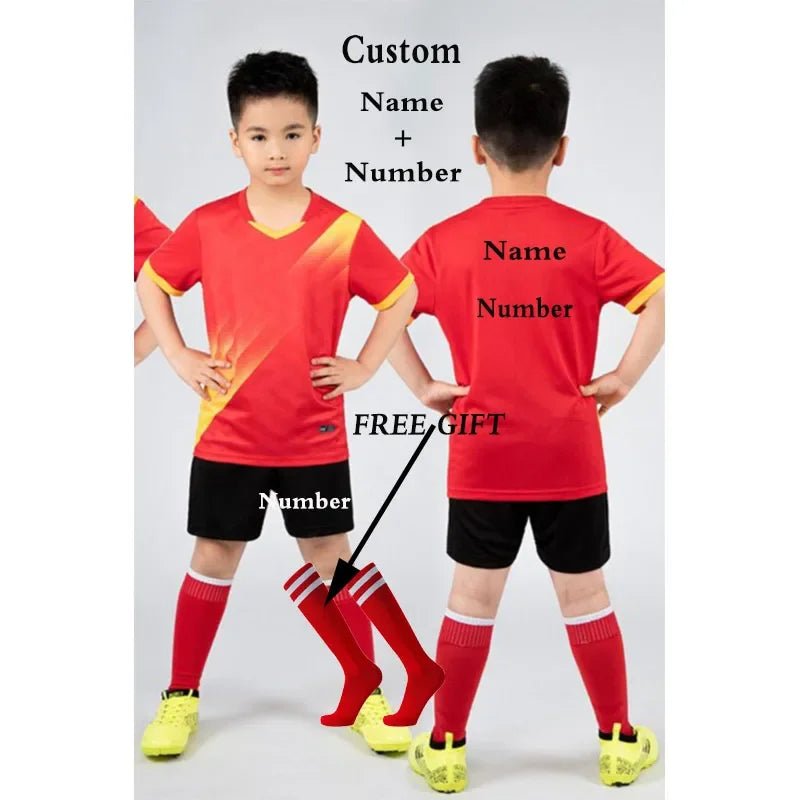 Kids Football Jersey Personalized Custom Boy Soccer Jersey Set Polyester Soccer Uniform Breathable Football Uniform For Children - WILKYs