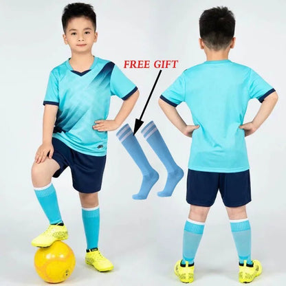 Kids Football Jersey Personalized Custom Boy Soccer Jersey Set Polyester Soccer Uniform Breathable Football Uniform For Children - WILKYs