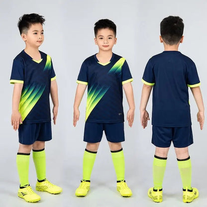Kids Football Jersey Personalized Custom Boy Soccer Jersey Set Polyester Soccer Uniform Breathable Football Uniform For Children - WILKYs