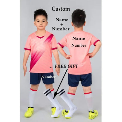 Kids Football Jersey Personalized Custom Boy Soccer Jersey Set Polyester Soccer Uniform Breathable Football Uniform For Children - WILKYs