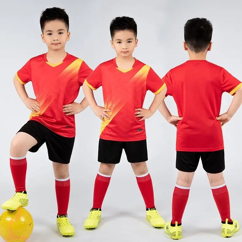 Kids Football Jersey Personalized Custom Boy Soccer Jersey Set Polyester Soccer Uniform Breathable Football Uniform For Children - WILKYs