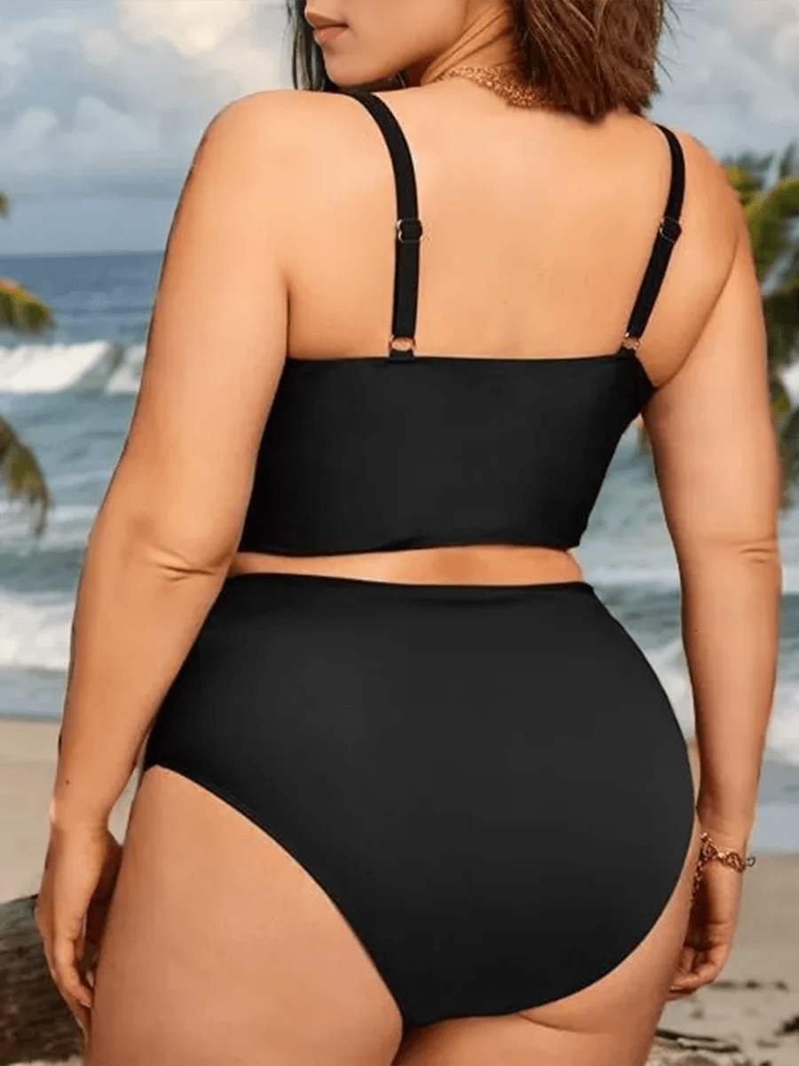 Large monochrome bikini, women's enhancement, two - piece high waisted swimsuit, beach clothing, 2024 - WILKYs