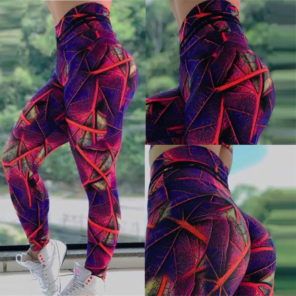 Leaf print fitness yoga pants - WILKYs