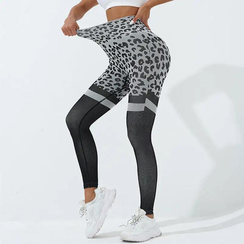 Leopard Print Fitness Pants For Women High Waist Butt Lifting Seamless Leggings Elastic Running Sport Training Yoga Pants Gym Outfits Clothing - WILKYs