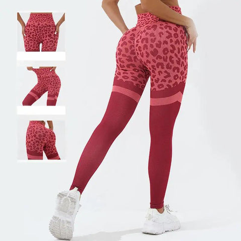 Leopard Print Fitness Pants For Women High Waist Butt Lifting Seamless Leggings Elastic Running Sport Training Yoga Pants Gym Outfits Clothing - WILKYs