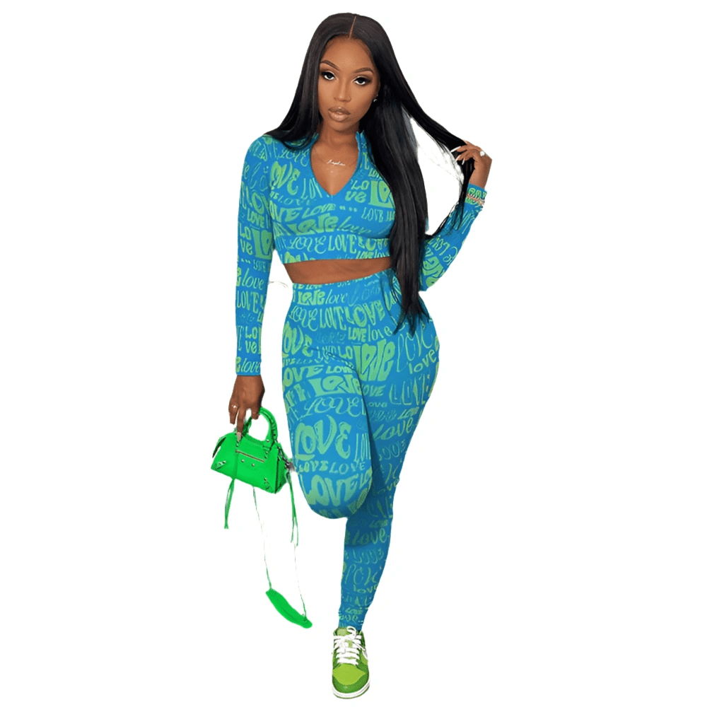 Letter Print Tracksuit Two Piece Set Sweatsuit - WILKYs