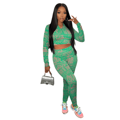 Letter Print Tracksuit Two Piece Set Sweatsuit - WILKYs