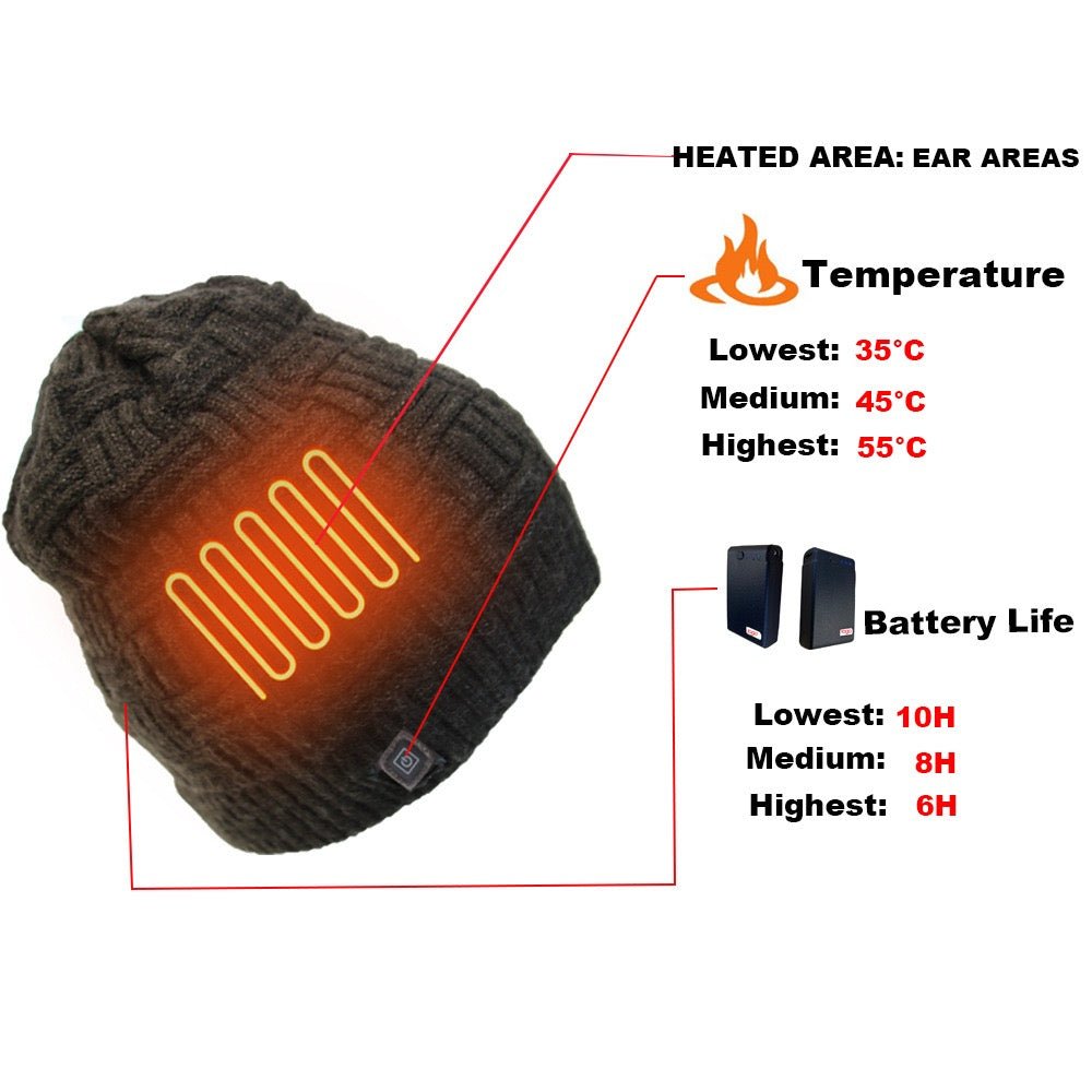 LITEGUEST Heated Thermal Hat – USB - Powered Winter Headgear - WILKYs
