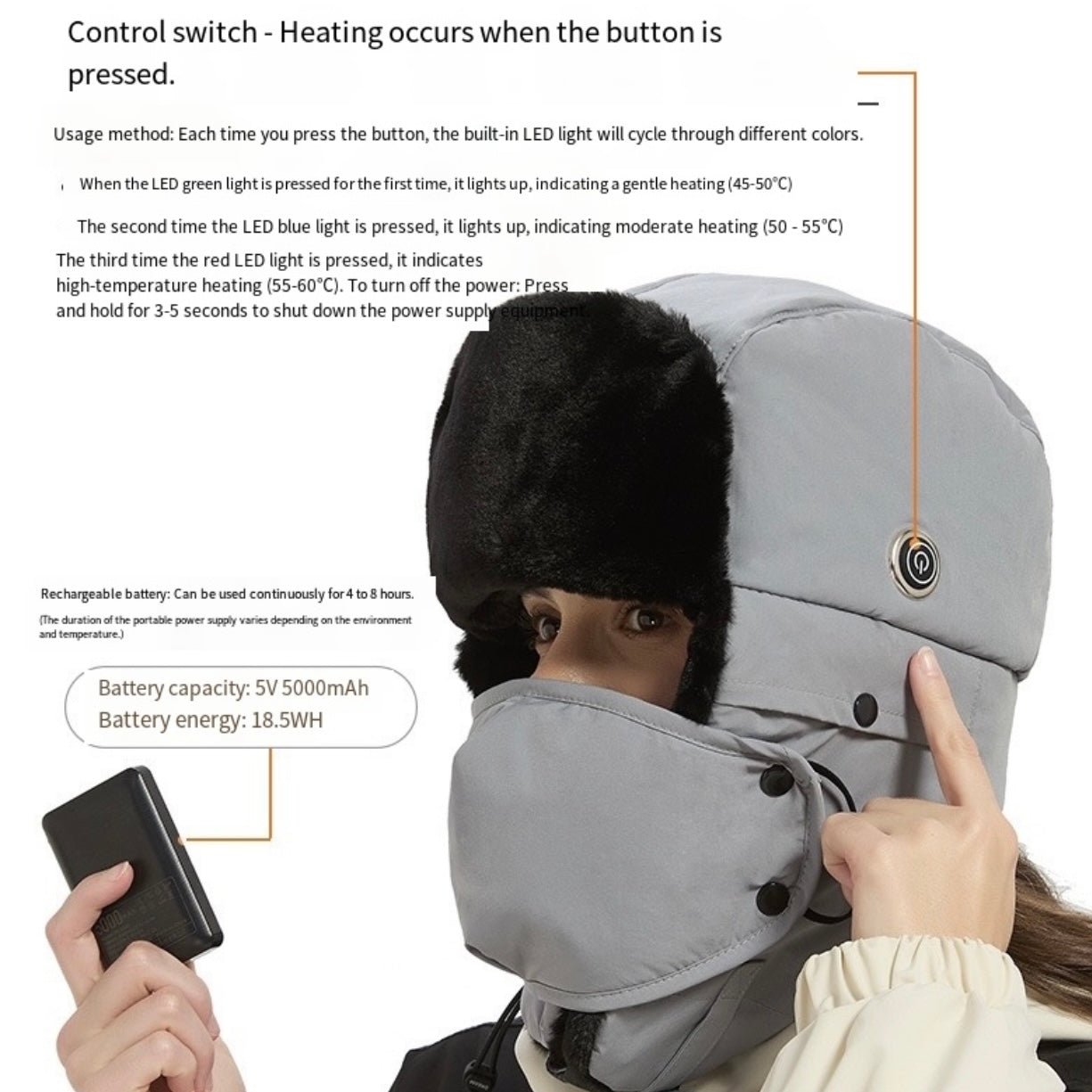 LITEGUEST Heated Trapper Hat – USB Rechargeable Winter Hat for Outdoor - WILKYs