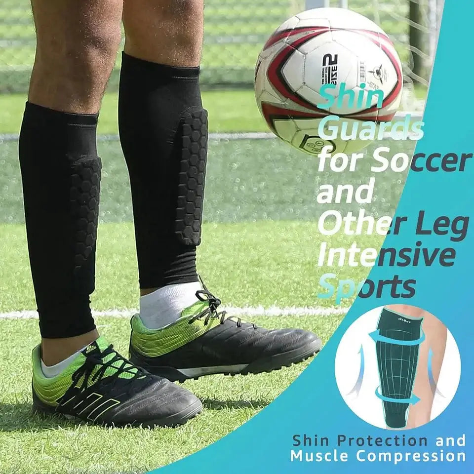 Loogdeel 1PCS Football Shin Guard Socks Sleeves with Foam,Calf Compression Sleeve Honeycomb Pads,Sports Legging&Soccer Equipment - WILKYs