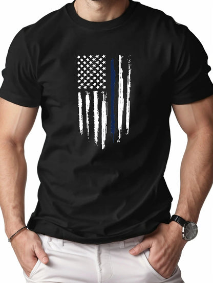 Men's 100% Cotton Flag Graphic Print T-shirt, Casual Short Sleeve Crew Neck Tee, Men's Clothing For Summer Outdoor - WILKYs