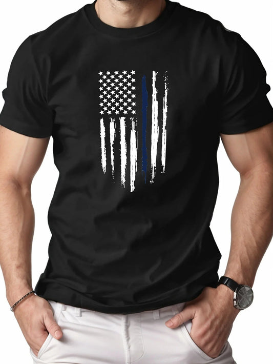 Men's 100% Cotton Flag Graphic Print T-shirt, Casual Short Sleeve Crew Neck Tee, Men's Clothing For Summer Outdoor - WILKYs