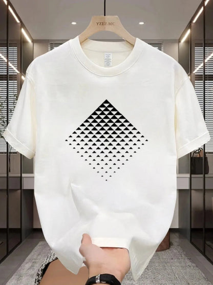 Men'S 100% Cotton T-Shirt with Diamond Pattern - Casual, Comfortable, and Versatile Short Sleeve Top for All Seasons - WILKYs