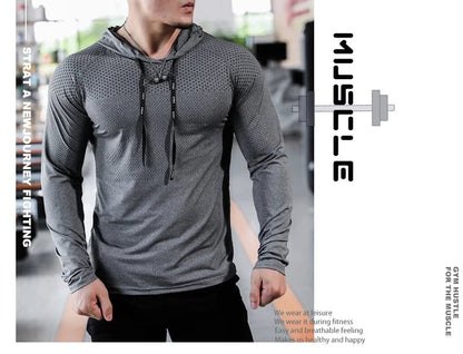 Mens Fitness Tracksuit Running Sport Hoodie Gym Joggers Hooded Outdoor Workout Athletic Clothing Muscle Training Sweatshirt Tops - WILKYs