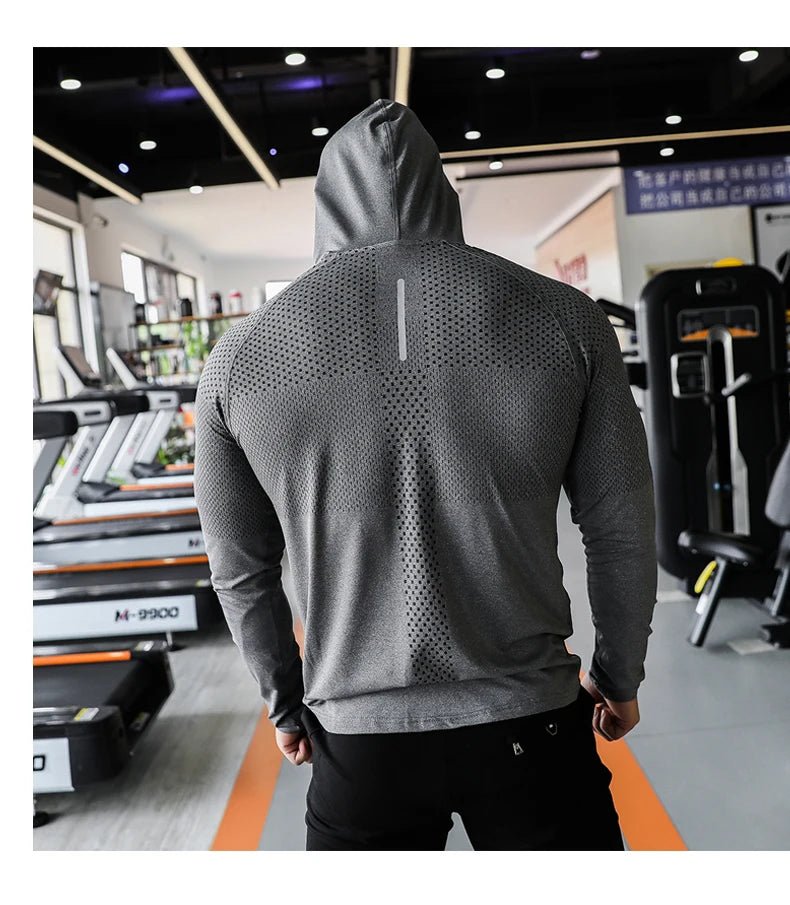 Mens Fitness Tracksuit Running Sport Hoodie Gym Joggers Hooded Outdoor Workout Athletic Clothing Muscle Training Sweatshirt Tops - WILKYs