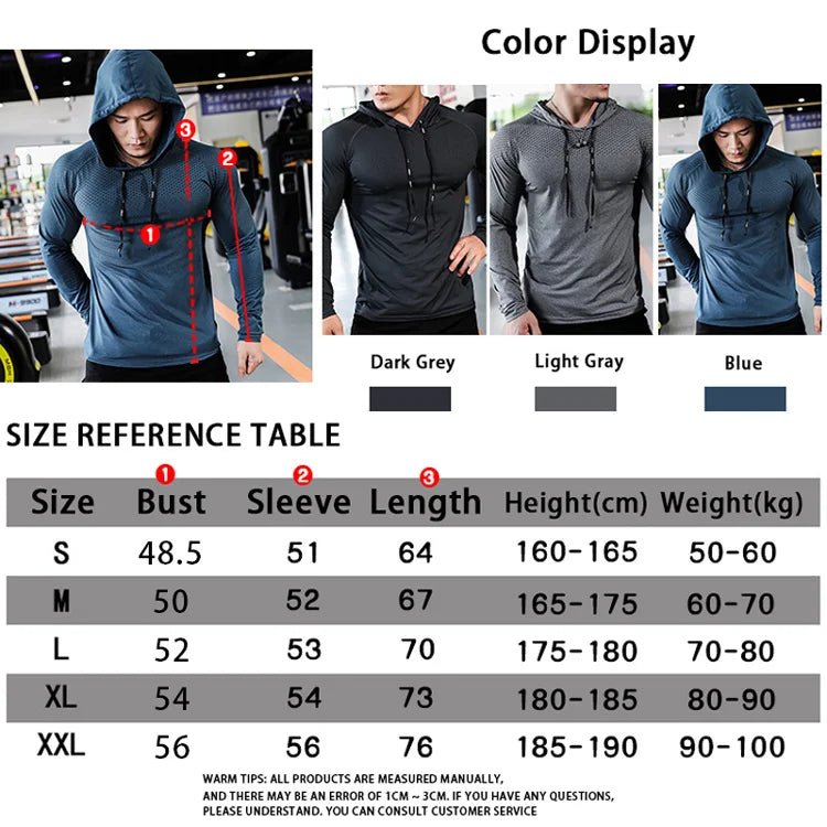 Mens Fitness Tracksuit Running Sport Hoodie Gym Joggers Hooded Outdoor Workout Athletic Clothing Muscle Training Sweatshirt Tops - WILKYs