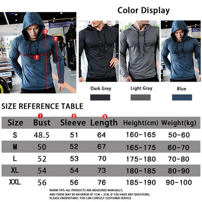 Mens Fitness Tracksuit Running Sport Hoodie Gym Joggers Hooded Outdoor Workout Athletic Clothing Muscle Training Sweatshirt Tops - WILKYs