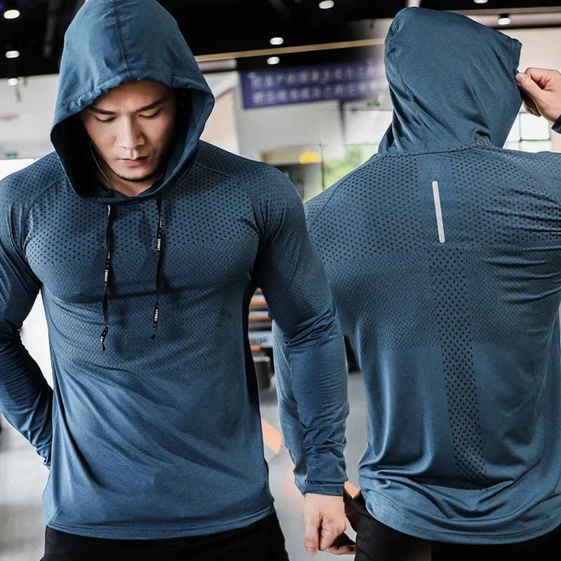 Mens Fitness Tracksuit Running Sport Hoodie Gym Joggers Hooded Outdoor Workout Athletic Clothing Muscle Training Sweatshirt Tops - WILKYs