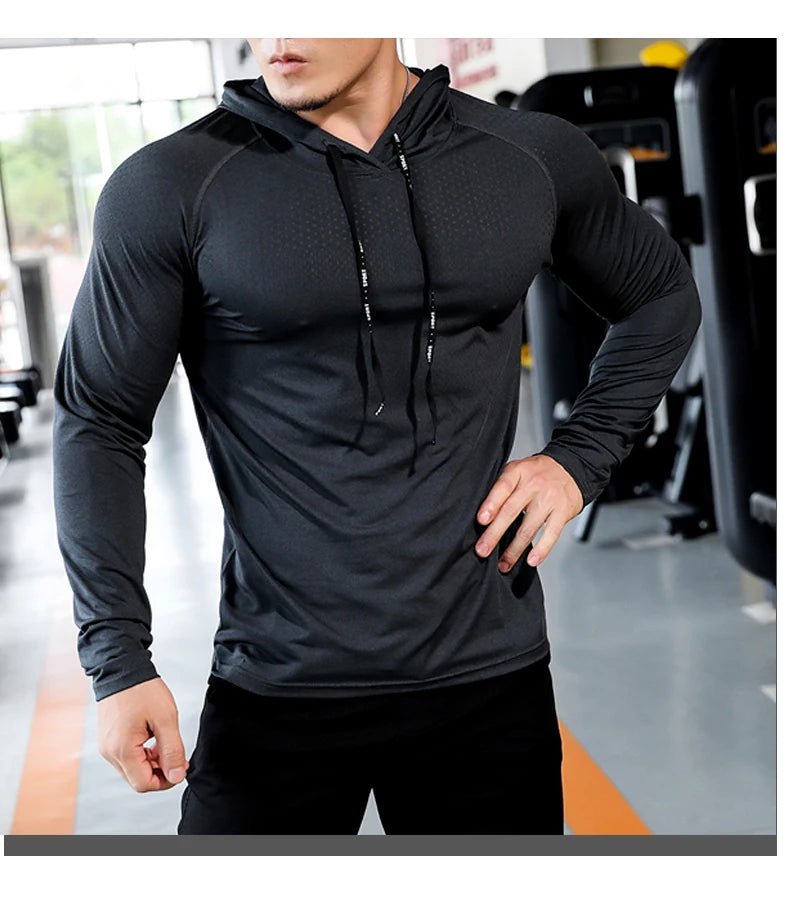 Mens Fitness Tracksuit Running Sport Hoodie Gym Joggers Hooded Outdoor Workout Athletic Clothing Muscle Training Sweatshirt Tops - WILKYs