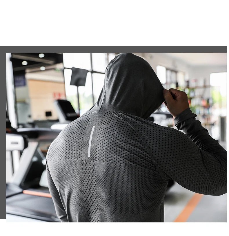 Mens Fitness Tracksuit Running Sport Hoodie Gym Joggers Hooded Outdoor Workout Athletic Clothing Muscle Training Sweatshirt Tops - WILKYs