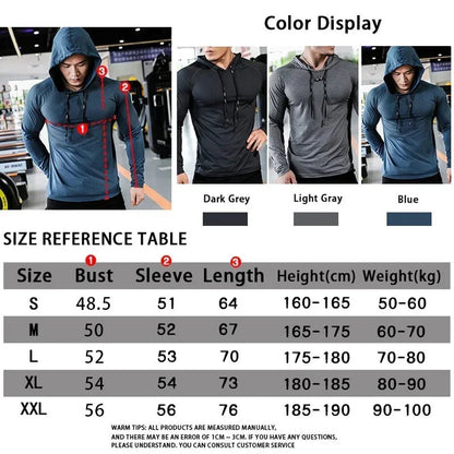 Mens Fitness Tracksuit Running Sport Hoodie Gym Joggers Hooded Outdoor Workout Athletic Clothing Muscle Training Sweatshirt Tops - WILKYs