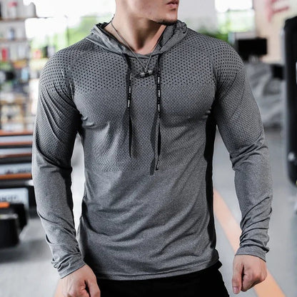 Mens Fitness Tracksuit Running Sport Hoodie Gym Joggers Hooded Outdoor Workout Athletic Clothing Muscle Training Sweatshirt Tops - WILKYs
